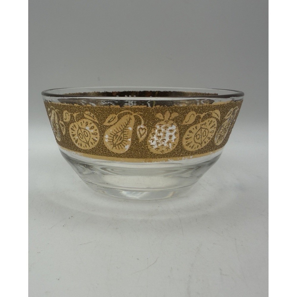 Vintage Culver Ltd 22K Gold Fruit Pattern Snack Dessert Bowl MCM 4"